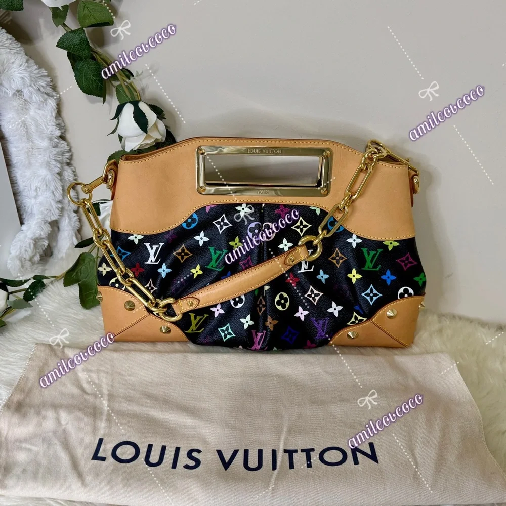 Louis Vuitton Judy MM Handbag Monogram Multicolor Leather Noir Black - Picture 1 of 16
